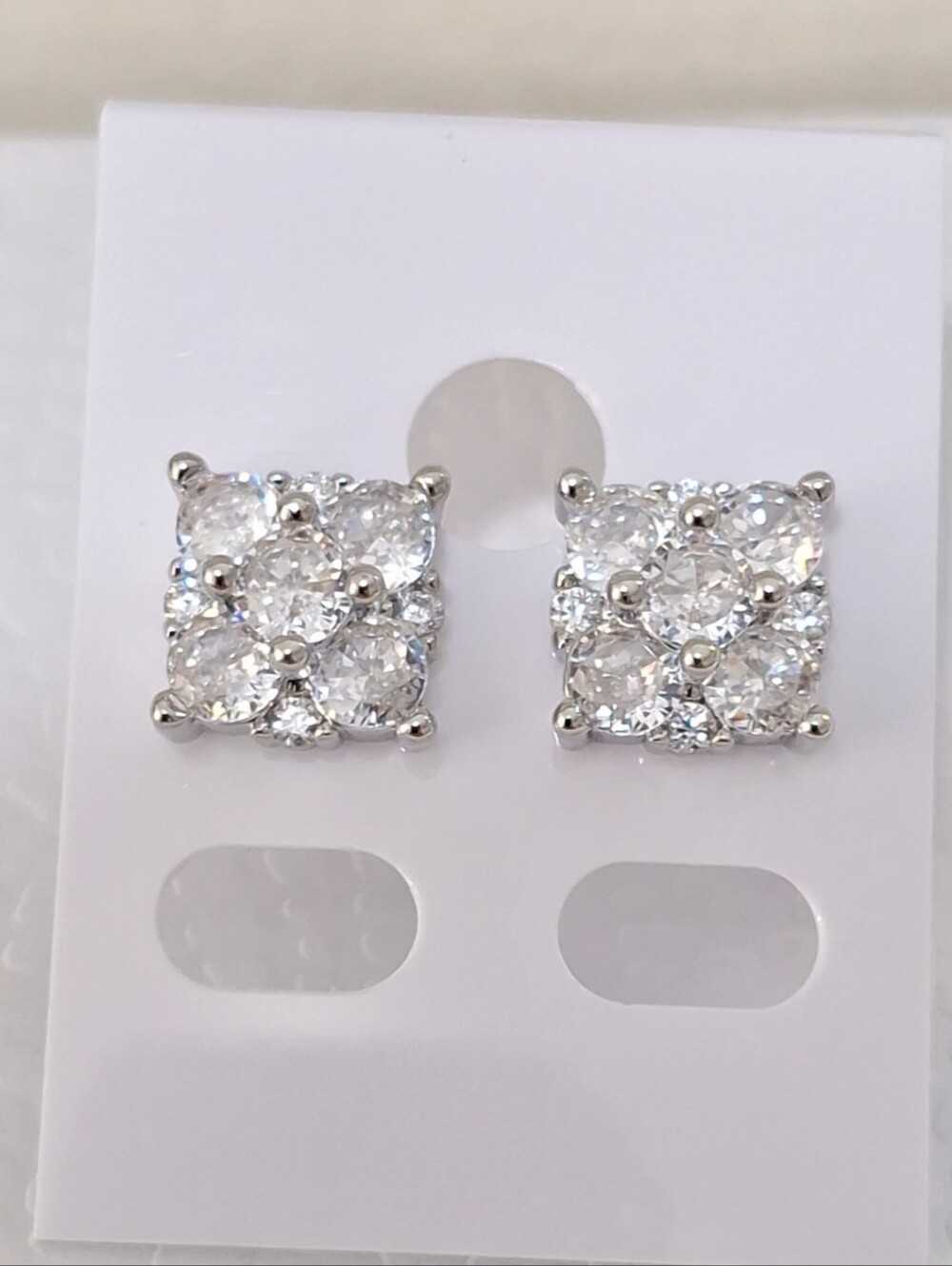 Square  Shape 5 Diamonds Round Shape stud earrings